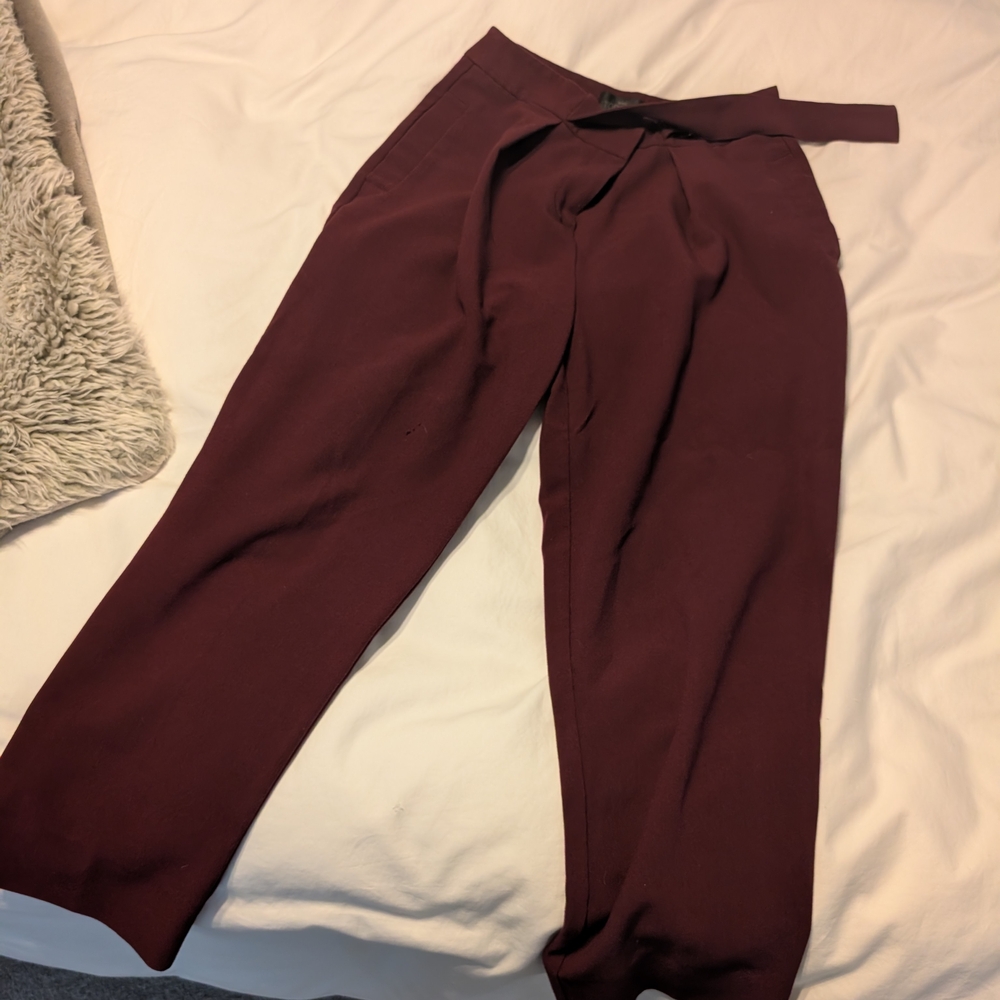 Topshop Burgundy High-Waist Pleated Trousers